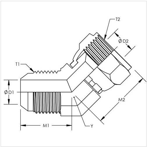 1/4 MJ X 1/4 FJ 45DEG - NPT / NPT